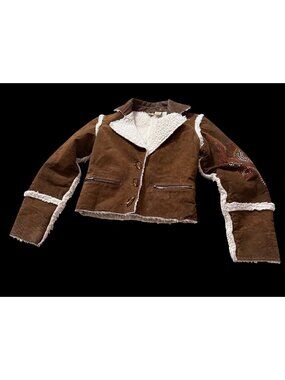 Vintage Leather Penny Lane Sherpa Brown Cropped Jacket Bling Ranchero S Y2K READ